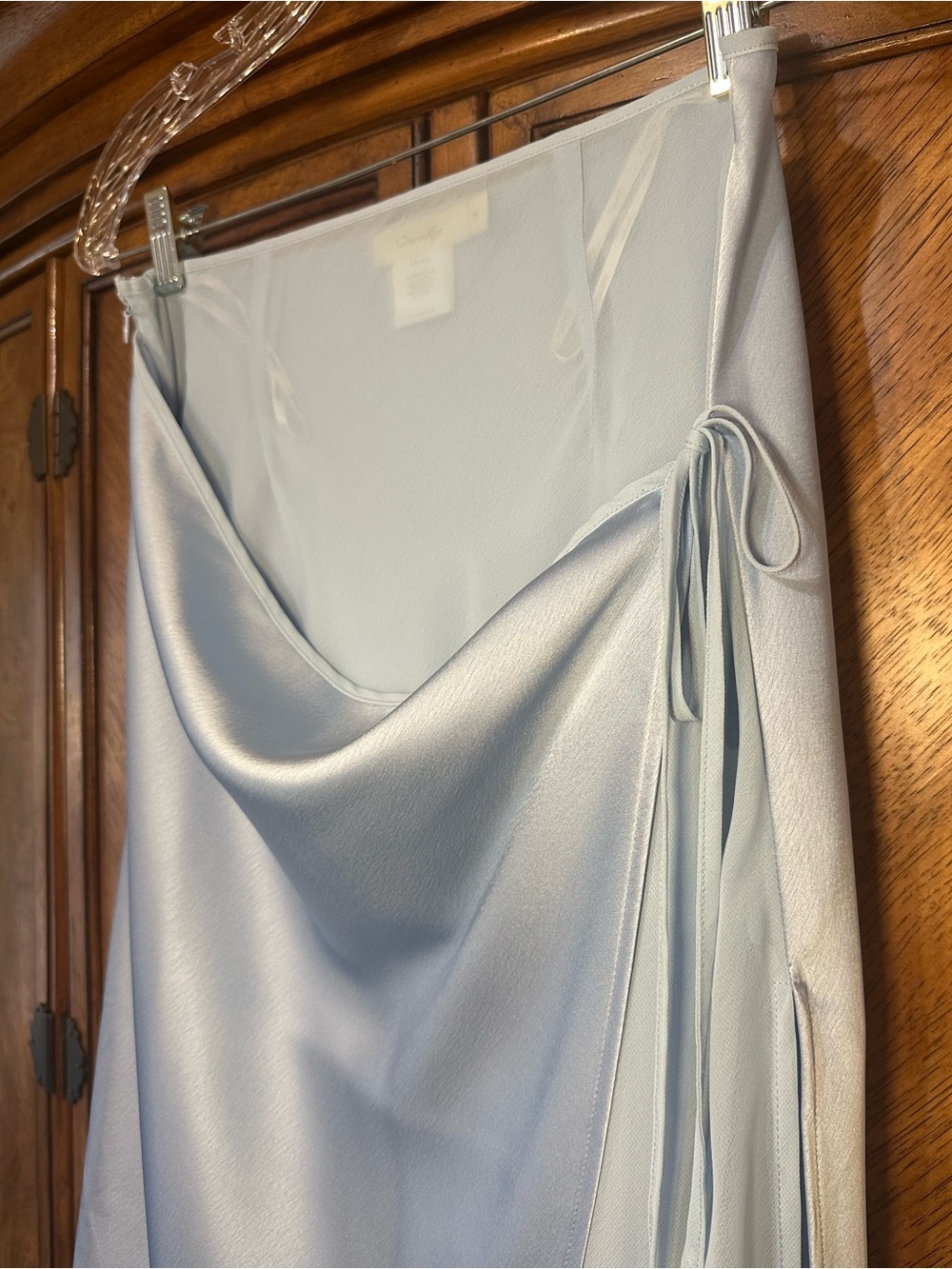 Ownley Ricky Midi Wrap Skirt Baby Blue M Satin Sheer Side Tie Wedding Resort - Picture 7 of 16